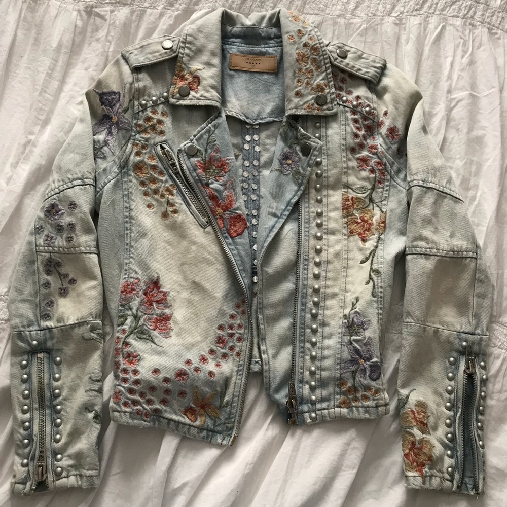 Blank NYC Denim Moto Jacket with embroidery